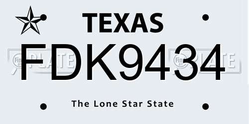 FDK9434 Texas License Plate