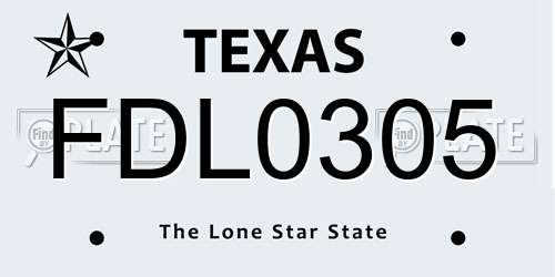 FDL0305 Texas License Plate