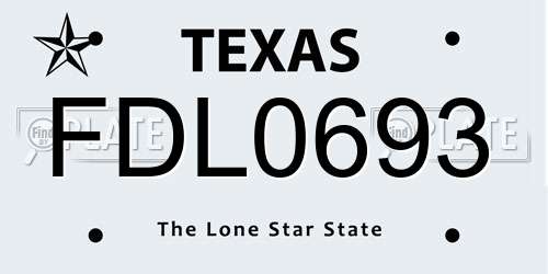 FDL0693 Texas License Plate
