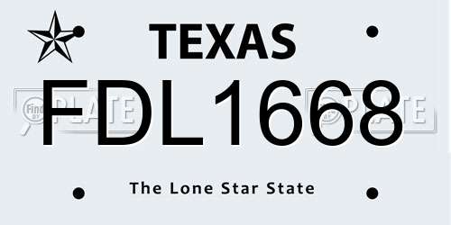 FDL1668 Texas License Plate