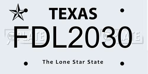 FDL2030 Texas License Plate
