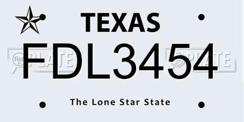 FDL3454 Texas License Plate