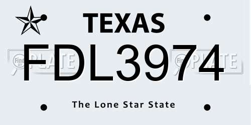 FDL3974 Texas License Plate