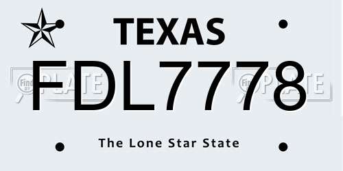 FDL7778 Texas License Plate