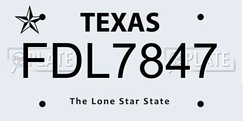 FDL7847 Texas License Plate