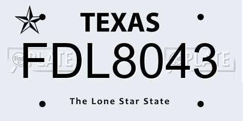 FDL8043 Texas License Plate