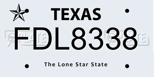 FDL8338 Texas License Plate