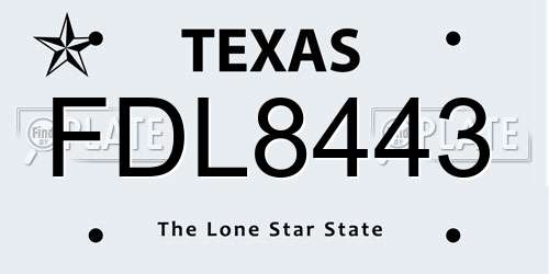 FDL8443 Texas License Plate