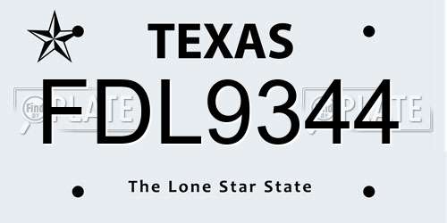 FDL9344 Texas License Plate