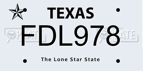 FDL978 Texas License Plate