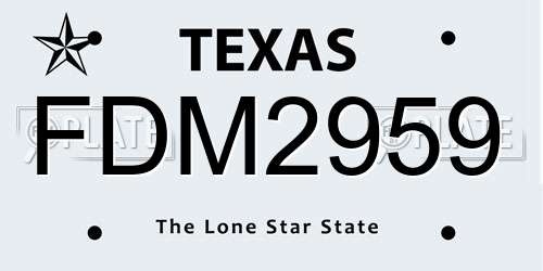 FDM2959 Texas License Plate