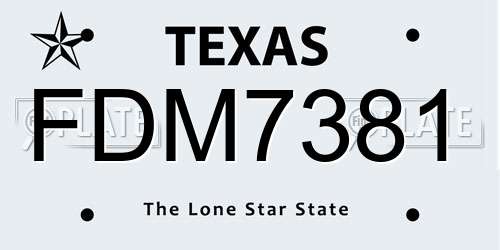 FDM7381 Texas License Plate