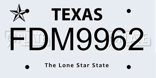FDM9962 Texas License Plate