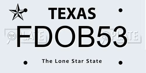 FDOB53 Texas License Plate