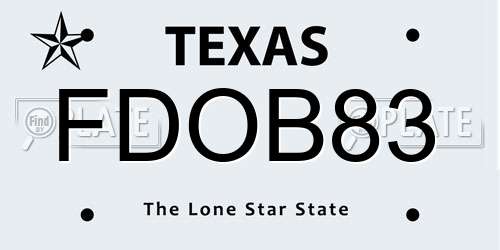 FDOB83 Texas License Plate