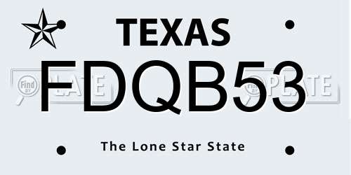 FDQB53 Texas License Plate