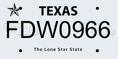 FDW0966 Texas License Plate