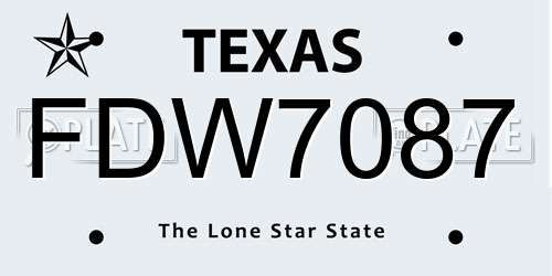 FDW7087 Texas License Plate