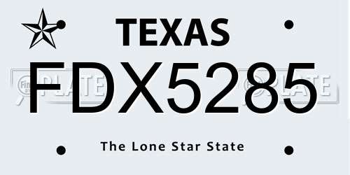 FDX5285 Texas License Plate
