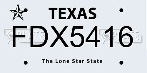 FDX5416 Texas License Plate