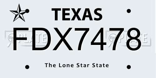 FDX7478 Texas License Plate