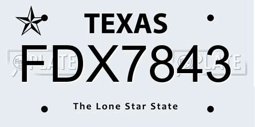 FDX7843 Texas License Plate