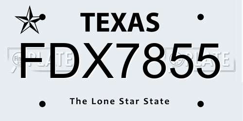 FDX7855 Texas License Plate