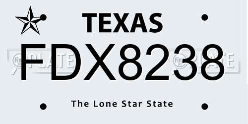 FDX8238 Texas License Plate