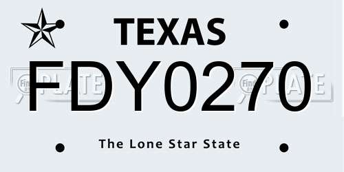 FDY0270 Texas License Plate
