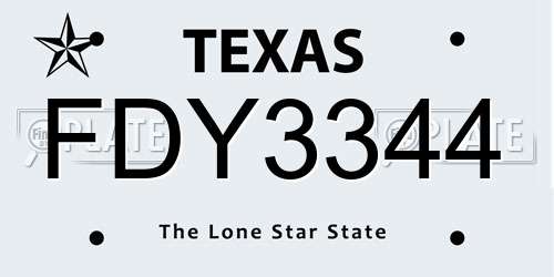 FDY3344 Texas License Plate