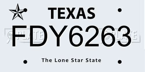 FDY6263 Texas License Plate