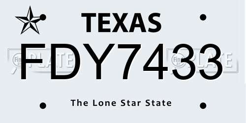 FDY7433 Texas License Plate