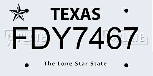 FDY7467 Texas License Plate