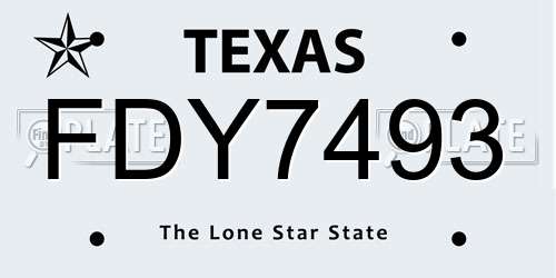 FDY7493 Texas License Plate