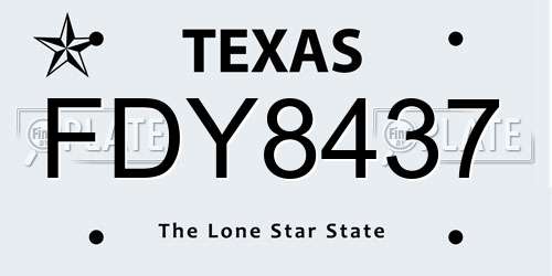 FDY8437 Texas License Plate