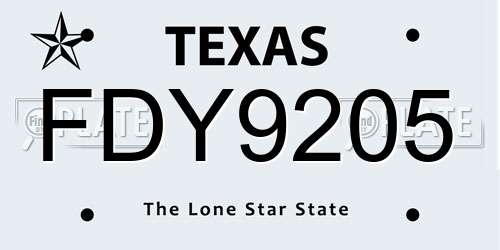 FDY9205 Texas License Plate