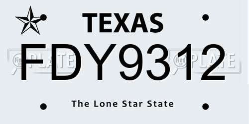 FDY9312 Texas License Plate