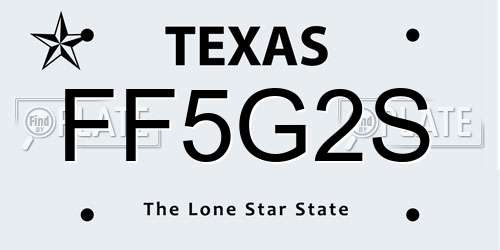FF5G2S Texas License Plate