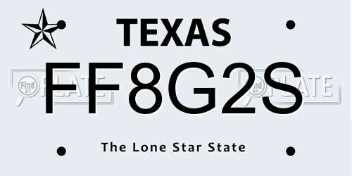 FF8G2S Texas License Plate