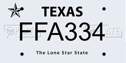 FFA334 Texas License Plate