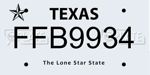 FFB9934 Texas License Plate