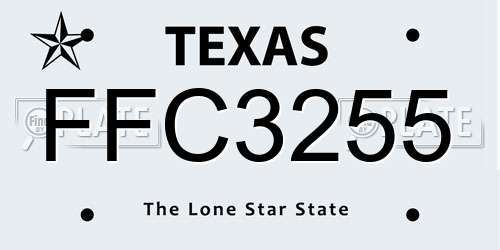 FFC3255 Texas License Plate