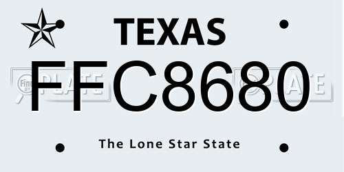 FFC8680 Texas License Plate