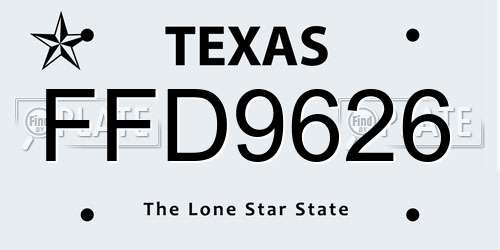 FFD9626 Texas License Plate