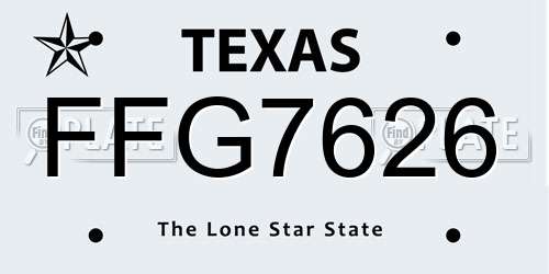FFG7626 Texas License Plate