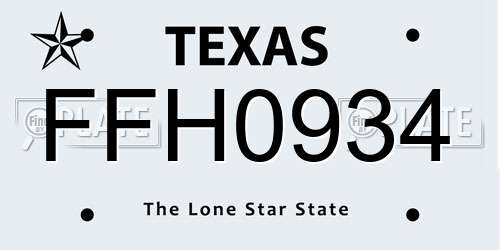 FFH0934 Texas License Plate