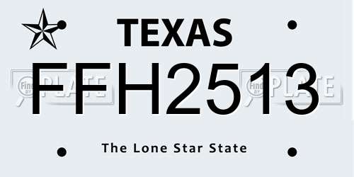 FFH2513 Texas License Plate