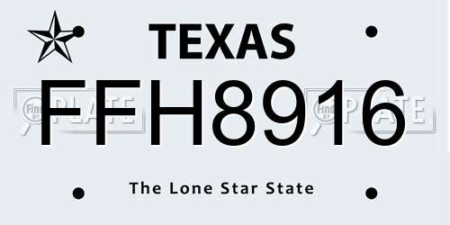 FFH8916 Texas License Plate