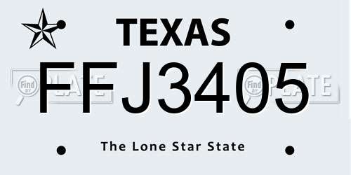 FFJ3405 Texas License Plate