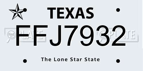 FFJ7932 Texas License Plate